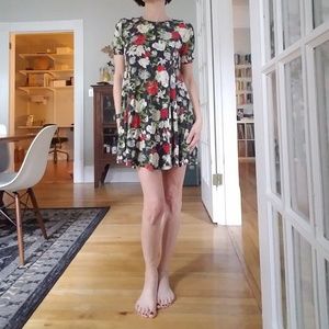 Zara TRF Black and Floral Swing Mini Dress